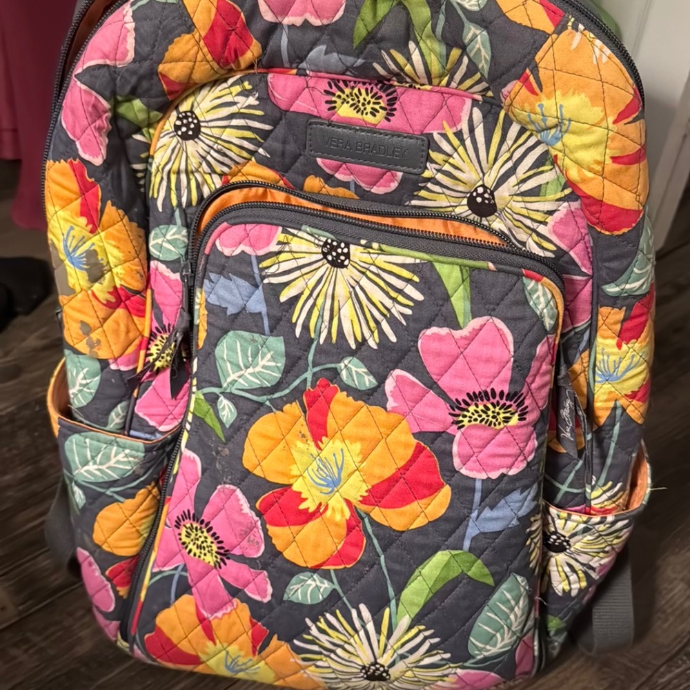 Vera Bradley Floral Backpack - Gray, Pink, Yellow, Orange